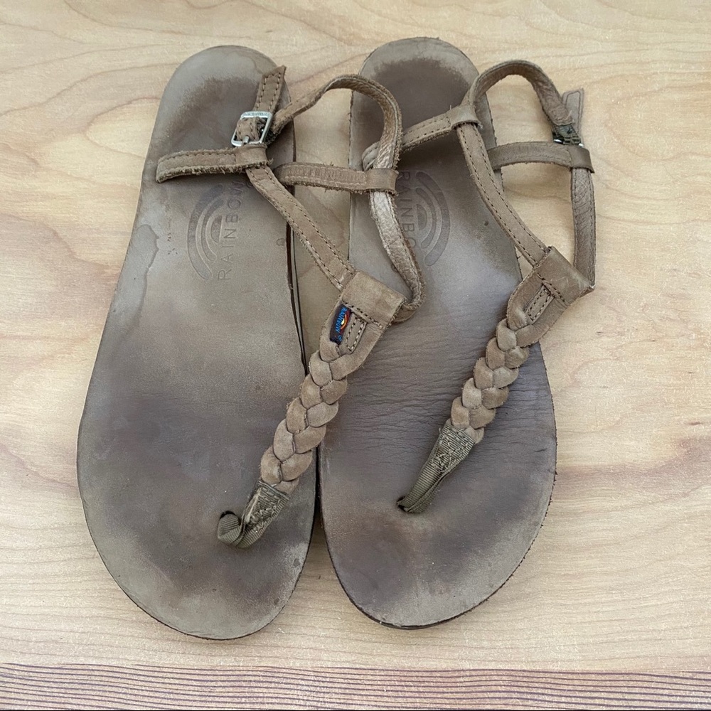 Braided T strap Rainbow Sandals size large